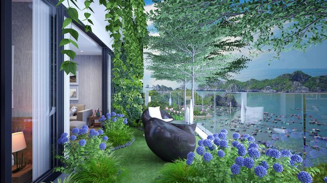 Ban công thơ mộng phủ xanh cây cỏ