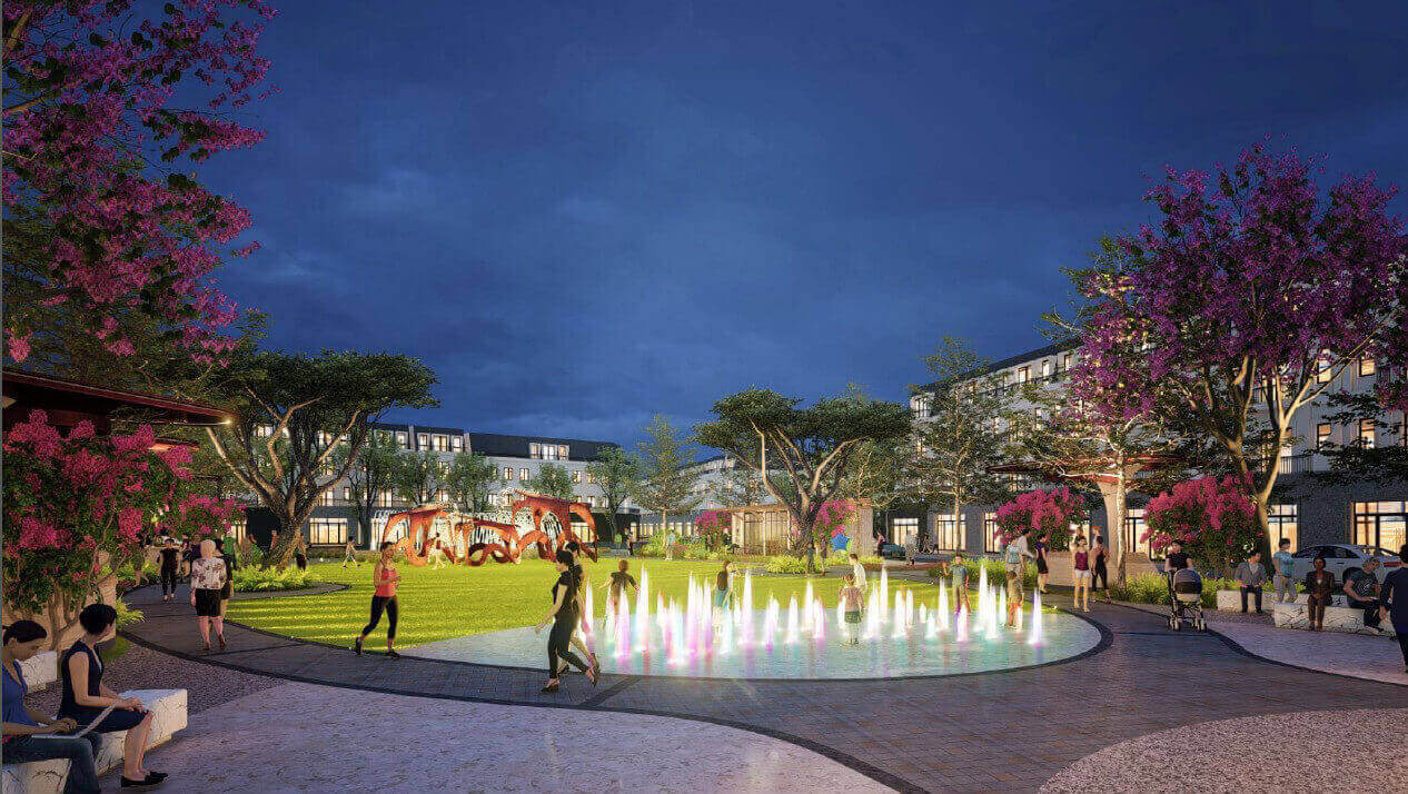 Quang cảnh công viên đài phun rực rỡ