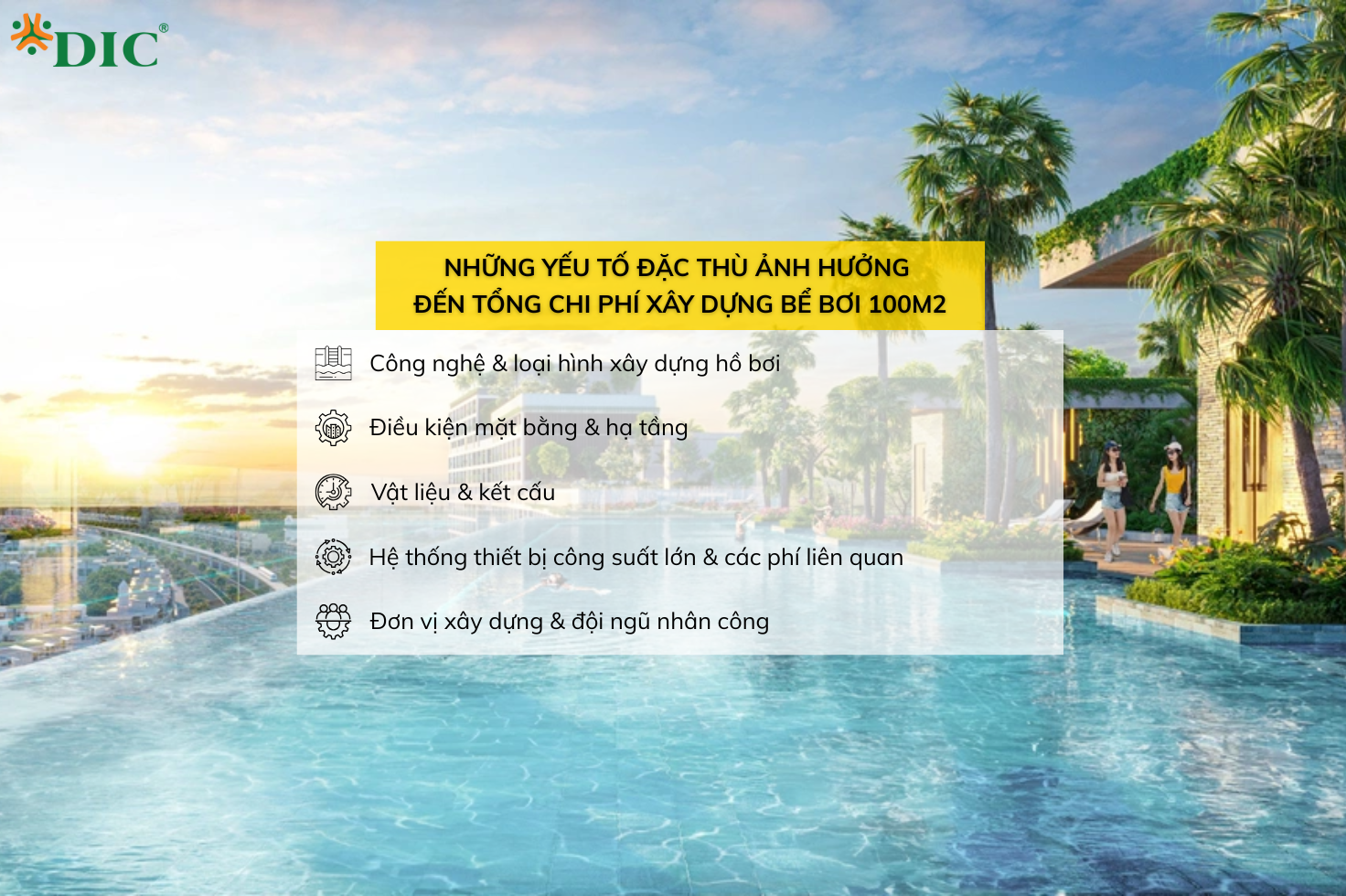 Các yếu tố ảnh hưởng đến tổng chi phí xây dựng bể bơi 100m2