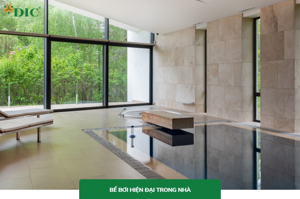 Mẫu bể bơi trong nhà thư giã phong cách hiện đại