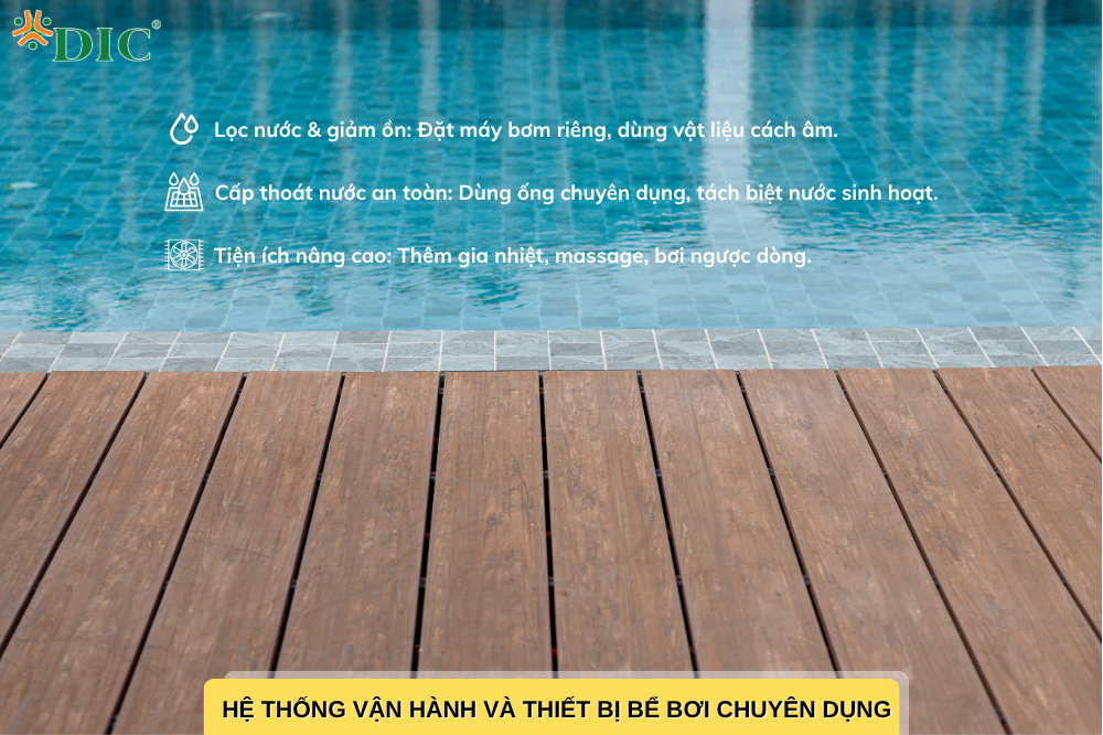 Hệ thống tự động vận hành và các thiết bị bể bơi chuyên dụng là yếu tố then chốt trong xây dựng bể bơi trên sân thượng