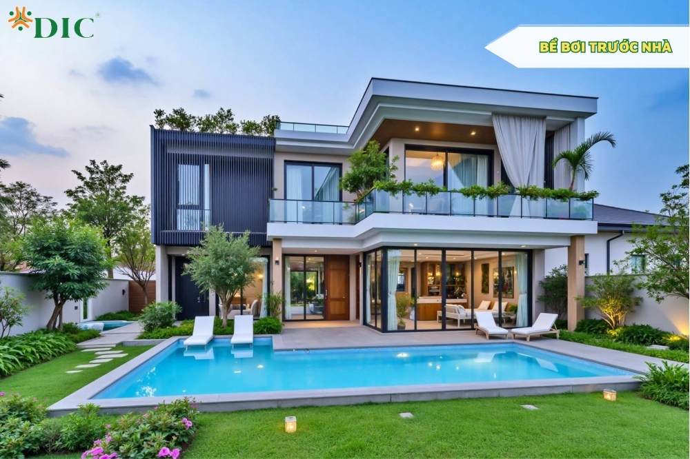 Thiết kế và thi công bể bơi trước nhà trọn gói