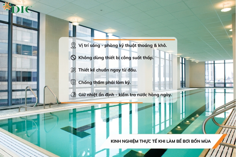 Kinh nghiệm, thực tế khi làm bể bơi 4 mùa