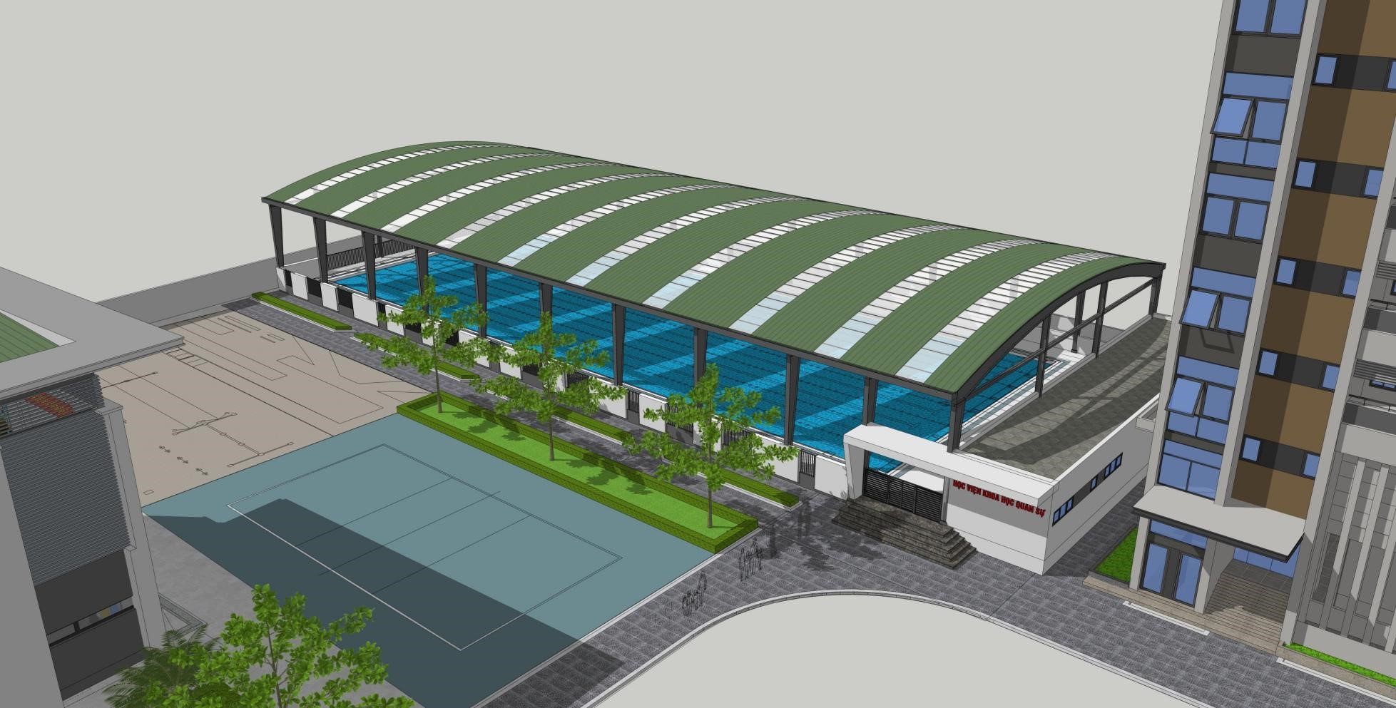 Phối cảnh bể bơi thi đấu học viện KHQS sau khi hoàn thiện